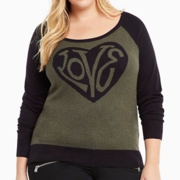 Torrid Olive and Black LOVE Knit Top Sweater - Picture 1 of 10